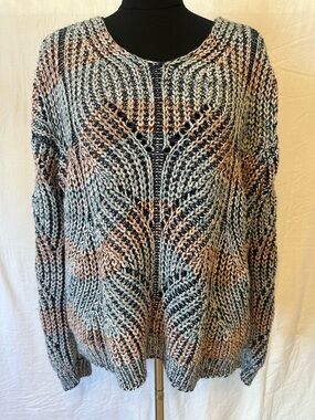 Knox Rose Chunky Knit Sweater Boho Multicolor Chevron Oversized